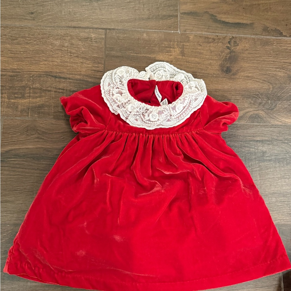 Janie and jack Red Velvet Baby Dress with Lace Collar
